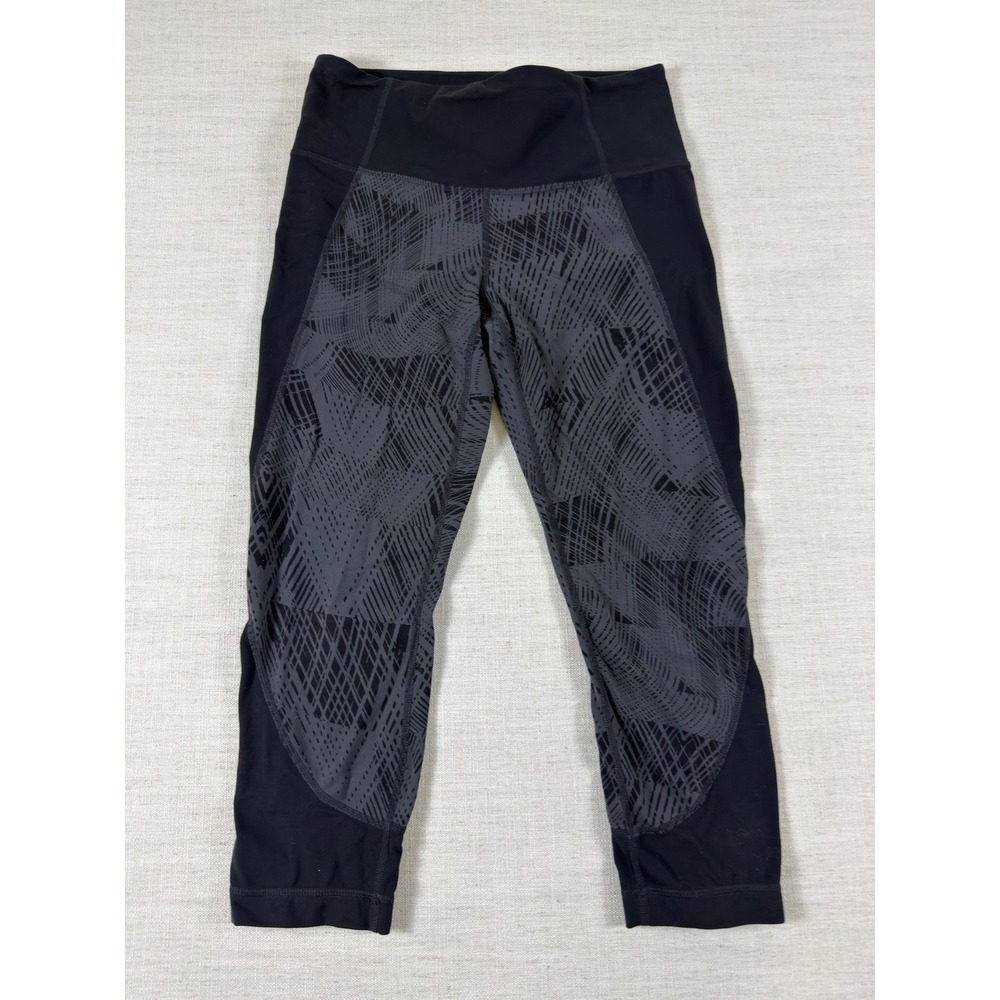 Athleta Womens Black Gray Geometric Print Cropped Leggings Yoga Pants Size S